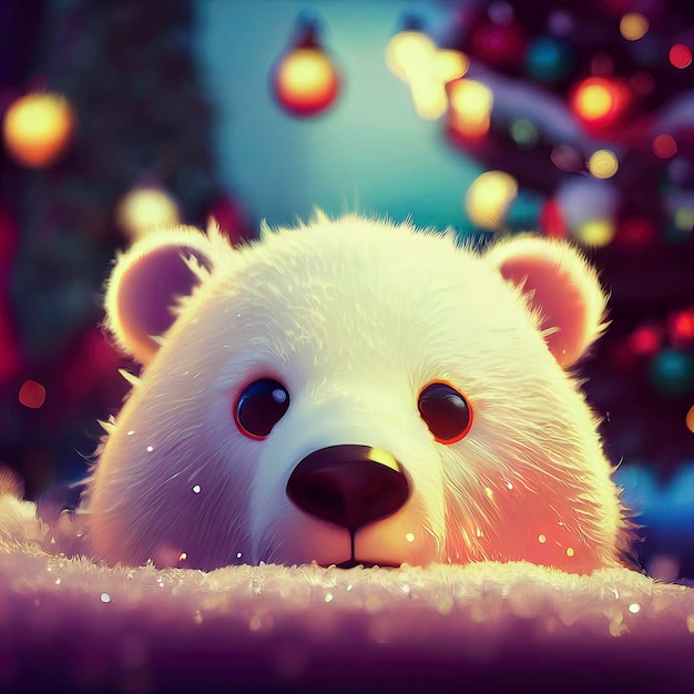 Polar bear in christmas landscape