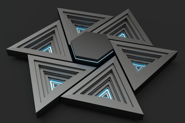Polished triangle metal frame 3d rendering
