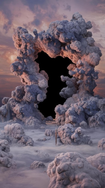 Portal in dense smoke in the form of clouds portal to the underworld 3d render
