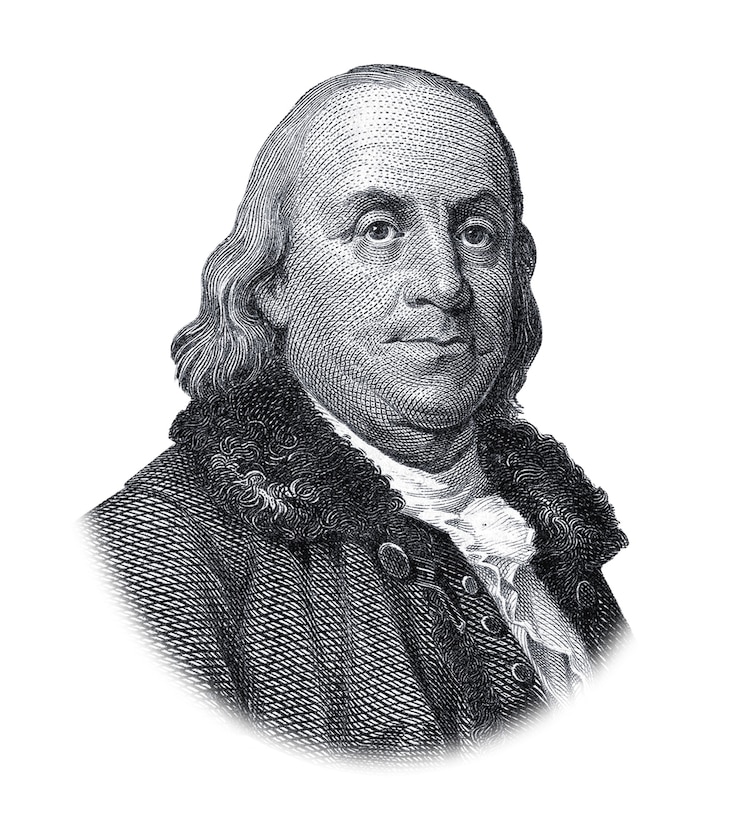 Foto portrait of benjamin franklin isolated on white background