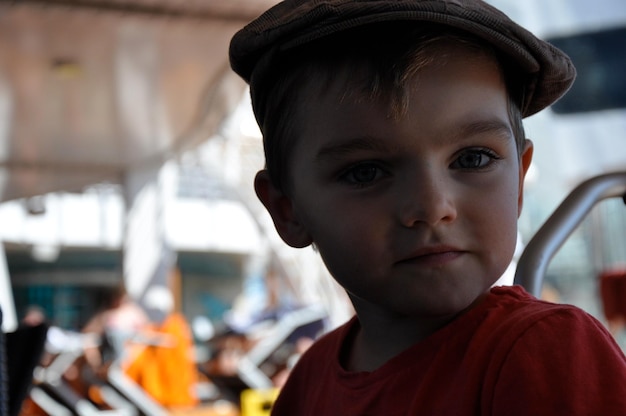 Portrait of cute boy in amusement park