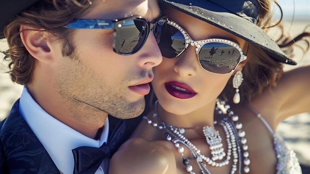 portrait of young couple in luxury clothes