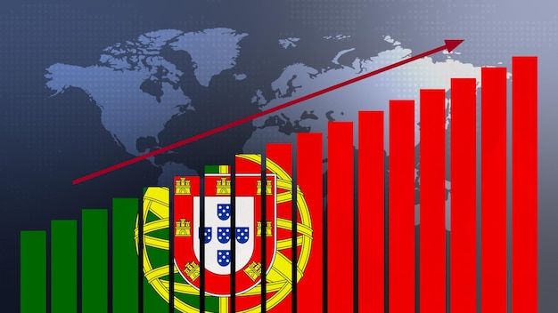 Portugal flag on bar chart concept with increasing values economic recovery and business improving after crisis and other catastrophe as economy and businesses reopen again