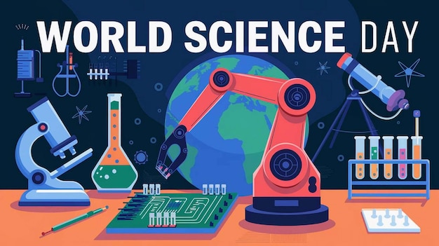 poster showing a robot with a world map on it