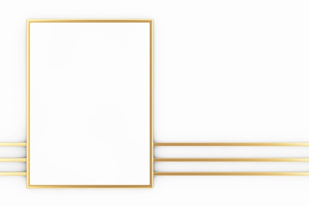 Premium Abstract White Golden Blank Picture Frame Mockup with Abstract Golden Lines 3d Rendering