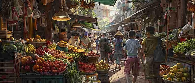 Professional Artist Illustrating a Bustling Market