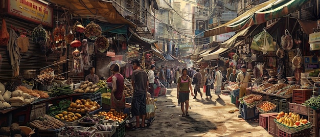 Professional Artist Illustrating a Bustling Market