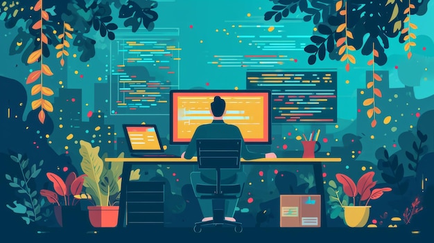 programmer working on computer programmer coding and programming programmer at work illustration generative ai