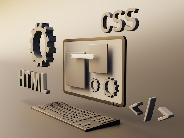programming websites with html and css code on a desktop computer