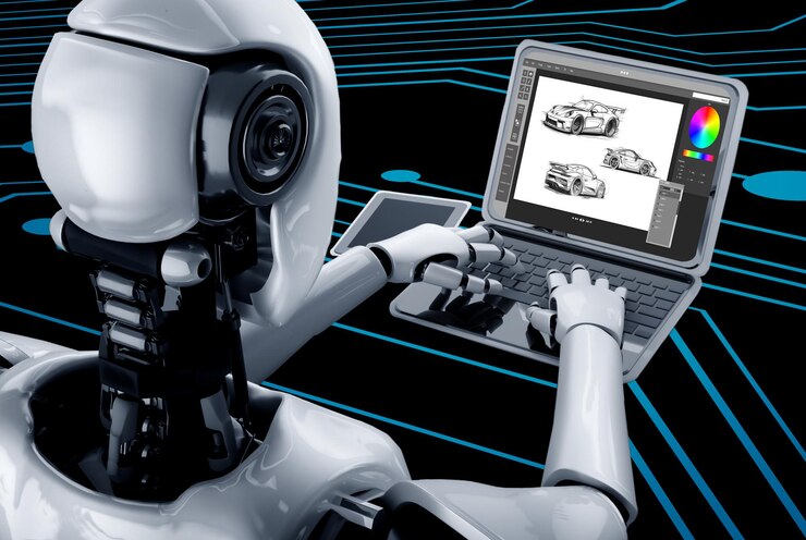 Foto programvare for bildesign av elbil på en dataskjerm viser en simulering av en tettsittende tegning