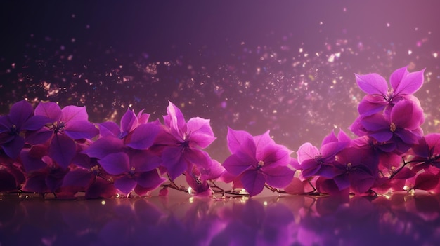 Purple Bougainvillea frame with glitter lights on soft pink background