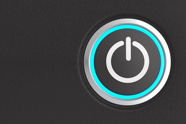 push button with sign power on dark background. 3d illustration