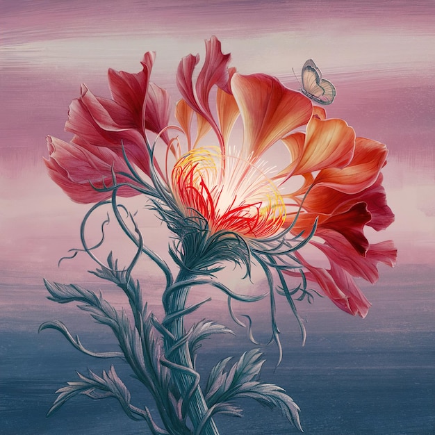 Radiant Bloom HandDrawn Floral Artwork