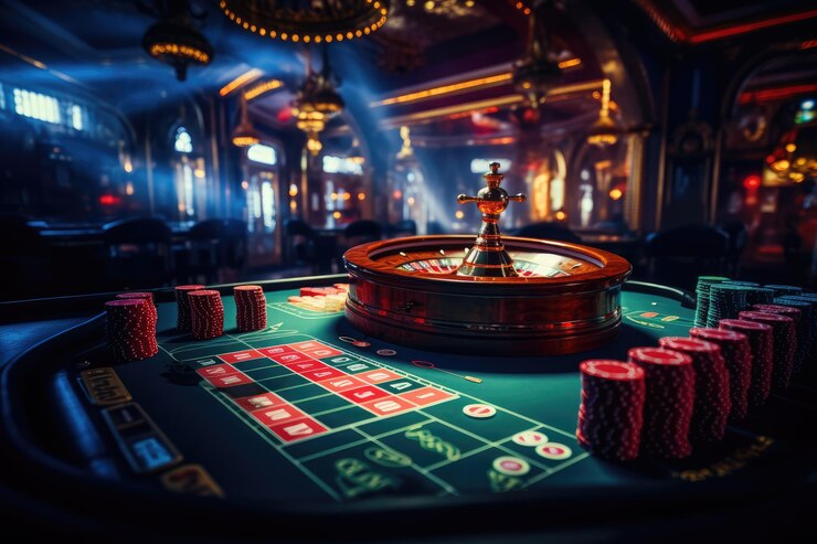 Realistic and beautiful image inside an illuminated casino hyperrealistic photography ai generated