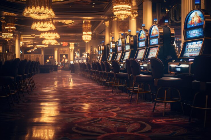Realistic and beautiful image inside an illuminated casino hyperrealistic photography ai generated