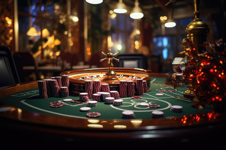 Realistic and beautiful image inside an illuminated casino hyperrealistic photography ai generated