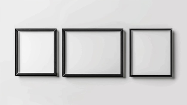 realistic picture frame mockup black border set on white background