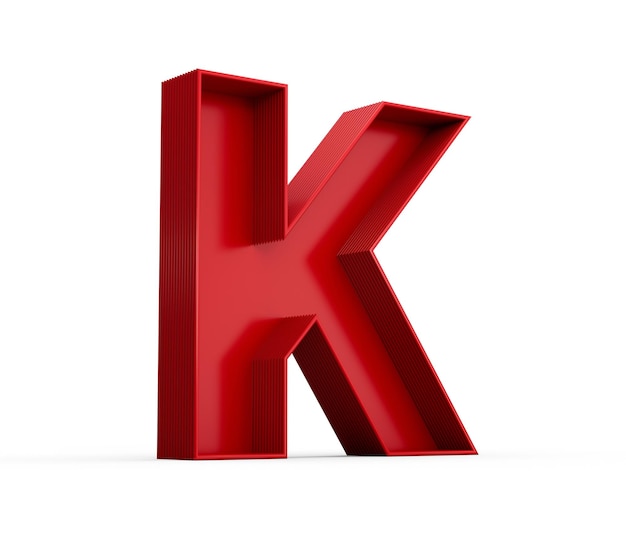red alphabet k with inner shadow isolated on white with shadow 3d illustration