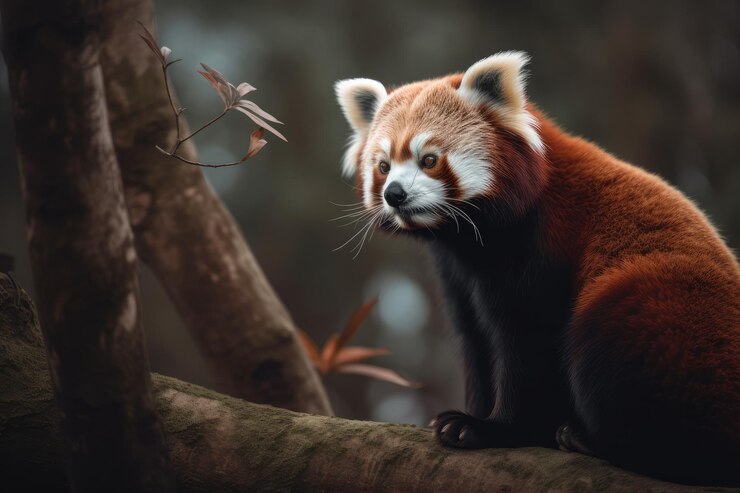 Red panda on top of a tree beautiful background forest background ai generated