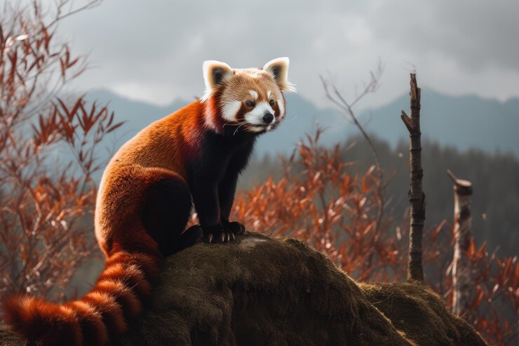 Red panda on top of a tree beautiful background forest background ai generated