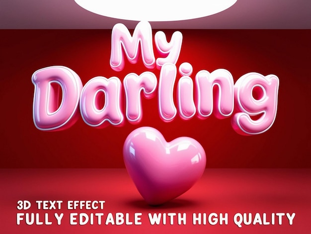 Redigerbar 3D-teksteffekt i glad valentinsdag-stil, fullstendig redigerbar