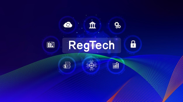 Regtech Regulatory technology concept management of regulatory processes with financial industry through technology Regulatory monitoring reporting and compliance Machine learning tech