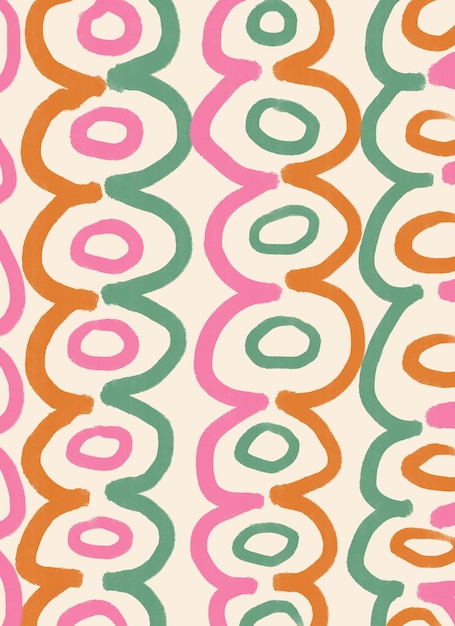 Retro Fabric Clothes Home Decor Pattern Pink Green Orange Swirl Line Art Background