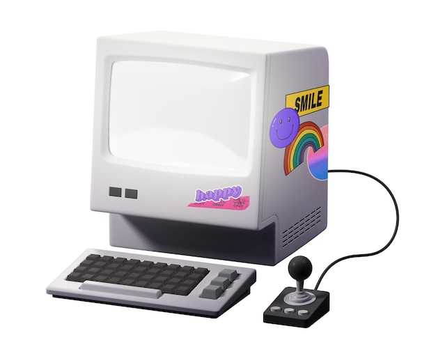 Retro gaming computer png 3D sticker transparent background