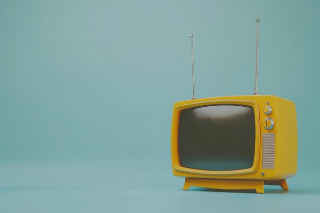 Retro yellow television set against a teal background