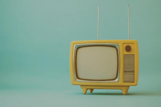 Retro yellow television set on a teal background