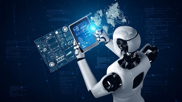 Robothumanoid bruker nettbrett for big data-analyse