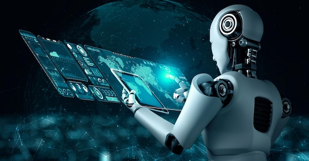 Robothumanoid bruker nettbrett for big data-analyse