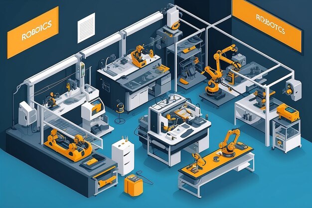robotics lab with 3d printers vector lasercutting machines