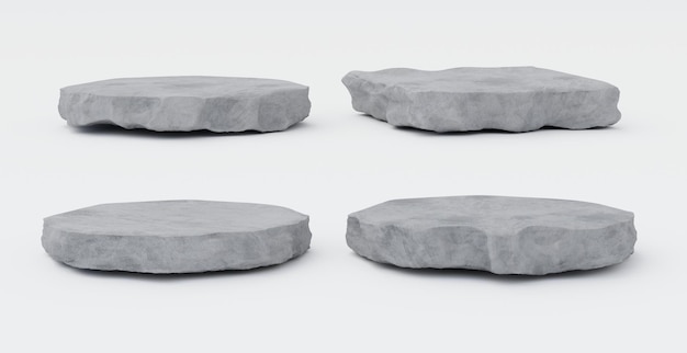 rock stone podium set isolated background 3d rendering