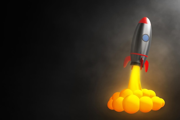 Rocket 3d illustration on dark background