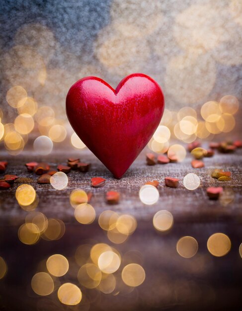 Rødt hjerte Valentinsdag gratulasjonskort Bokeh bakgrunn