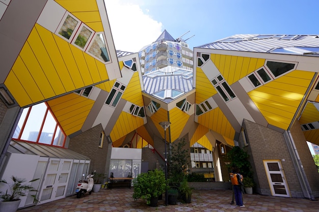 rotterdam netherlands june 9 2022 cube houses and blaak tower in rotterdam netherlands