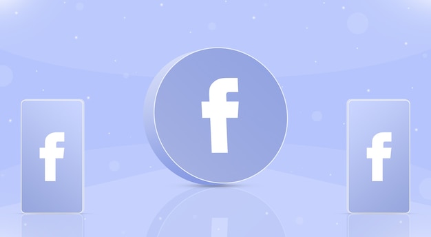 Rund knapp Facebook-ikon med to telefoner med Facebook-logo på skjermene i 3D