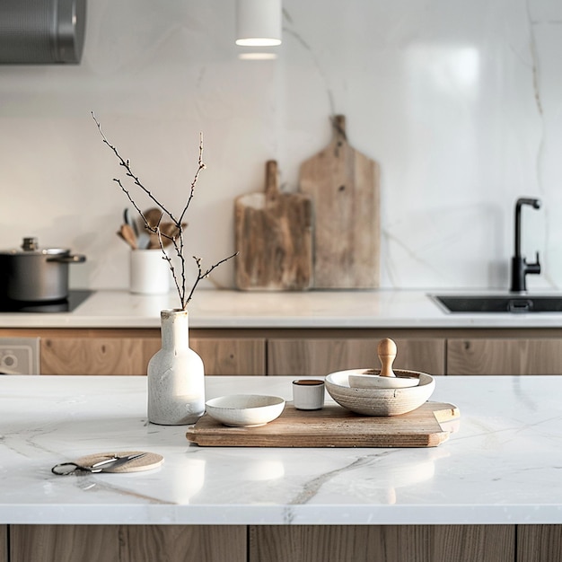 Scandinavian style kitchen closeup countertop photography