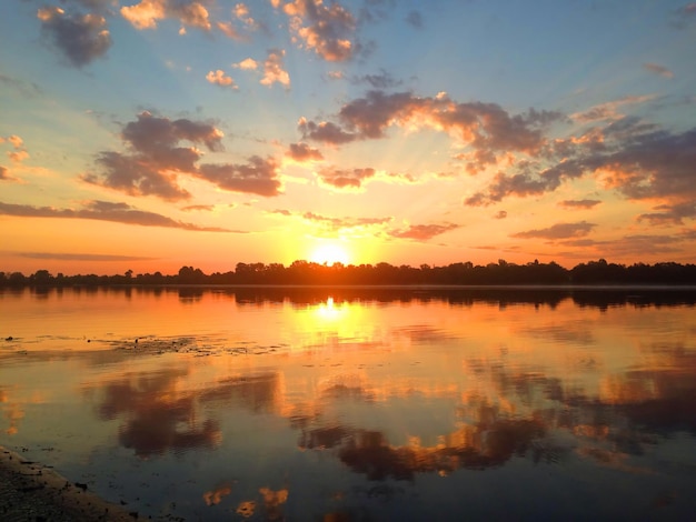 Scenic view of calm lake at sunset