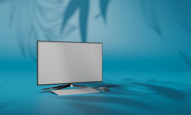 screen mock up with shadow color wall backgroundcopy space 3d rendering