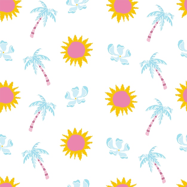 Seamless pattern palm trees sun