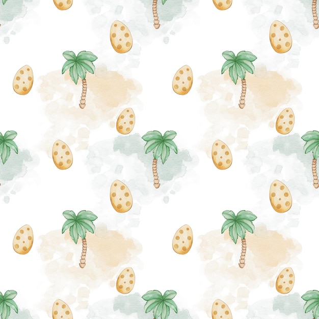 Seamless pattern with palms and eggs
