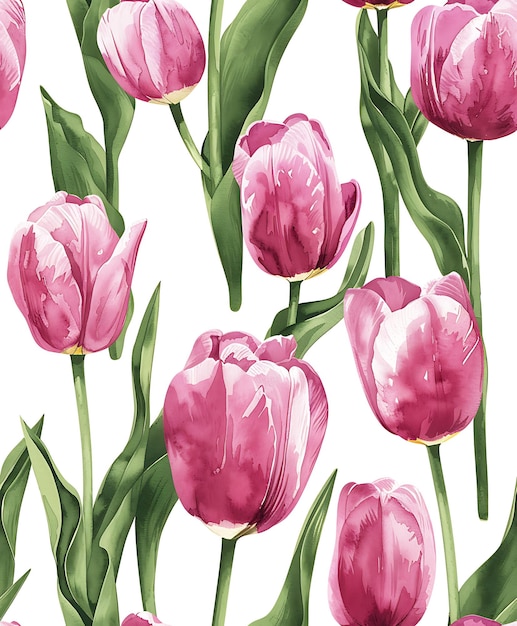 Seamless pattern with watercolor tulips