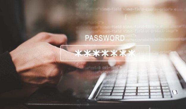 Security password login online concept Hands typing and entering username and password of social media log in with smartphone to an online bank account data protection from hacker