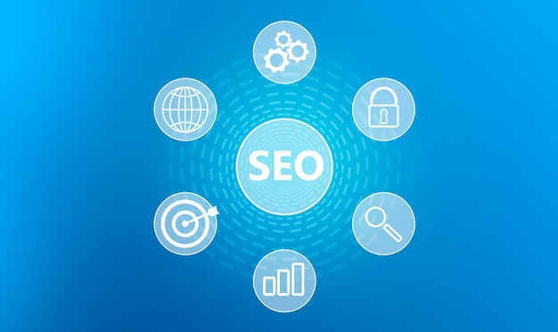 seo and icons on virtual screen