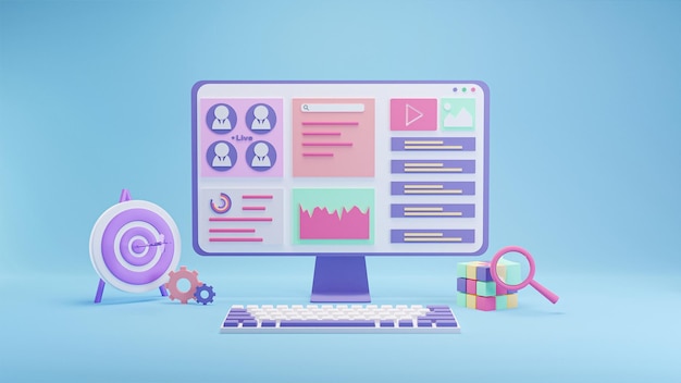 seo optimization digital marketing data analysis concept 3d illustration rendered