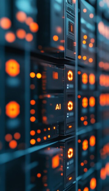 servers glowing with warm light in a modern data center cloud computing and ai concept