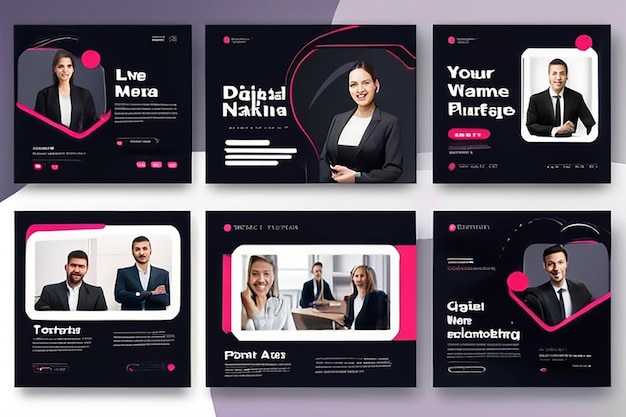 Set digital marketing live webinar and business social media post template for thumbnail post and stories
