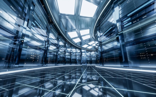 Sever racks and data center big data and cloud computing concept 3d rendering